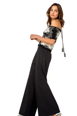 Caroline Biss Broeken*1569-10 / Comfortabele Wijde Broek In Katoen, Normal Waist