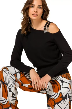 Caroline Biss Pulls*1257-10 / Elegante Fijn Gebreide Pull Met Schoudereffect
