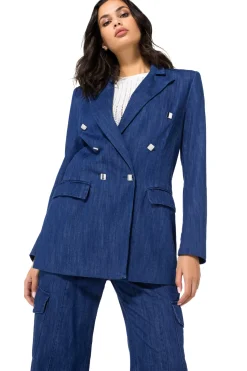 Caroline Biss Vesten*1816-24 / Licht Aansluitende Lange Soepele Jeansblazer