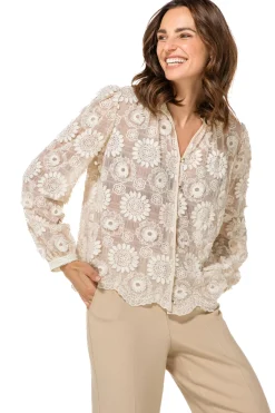 Caroline Biss Tops*1605-34 / Rechtvallende Bloes In Stretch Tulle Met Broderie
