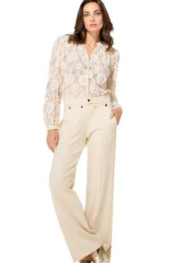 Caroline Biss Tops*1605-34 / Rechtvallende Bloes In Stretch Tulle Met Broderie