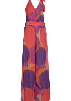 Caroline Biss Broeken*1575-49 / Soepelvallende Geklede Jumpsuit, Wijd Been, Plisse Effect