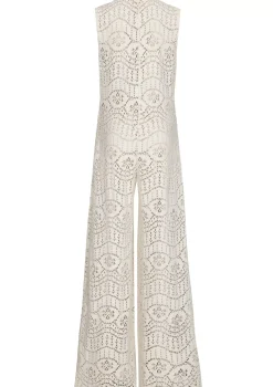 Caroline Biss Broeken*1543-34 / Soepelvallende Jumpsuit In Crochet, Wijd Been