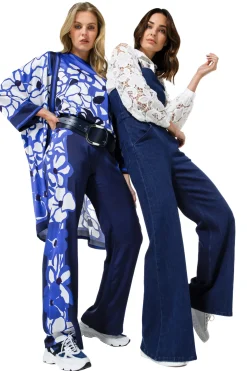 Caroline Biss Broeken*1552-29 / Soepelvallende Shiny Broek, Recht Been, Normal Waist